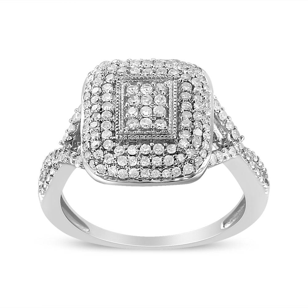 Diamond Cluster Cushion Ring - .925 Sterling Silver | 1/2 Ct Round-Cut (I-J , I1-I2)