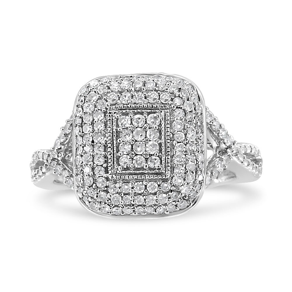 Diamond Cluster Cushion Ring - .925 Sterling Silver | 1/2 Ct Round-Cut (I-J , I1-I2)