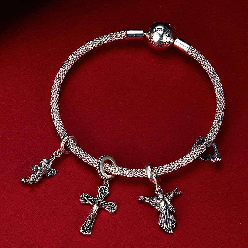 Mahindra 925 Sterling Silver Retro Jesus Cross Pendant Charm for Women Jewelry