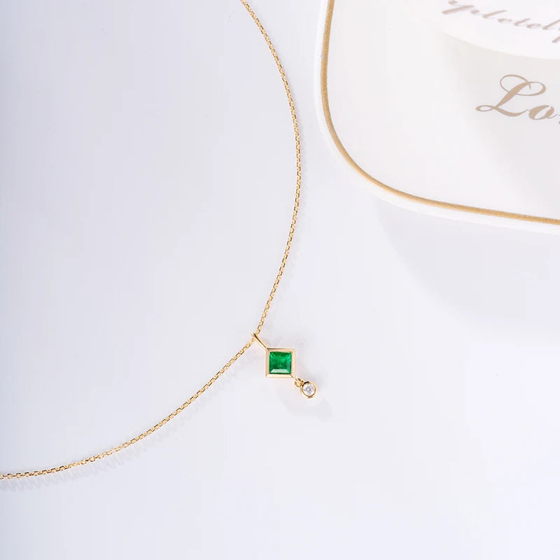 Fine+jewelry Gold Jewellery 18k Natural Emerald White Diamond Elegant Necklace Women