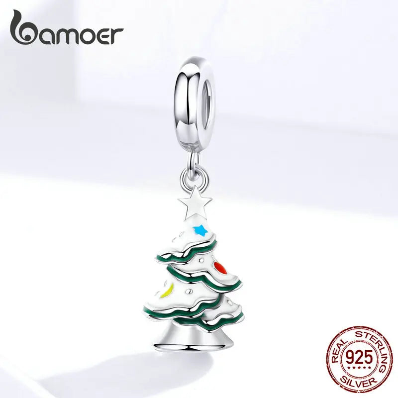 Silver 925 Jewelry Christmas Tree With Snow Pendant Charm