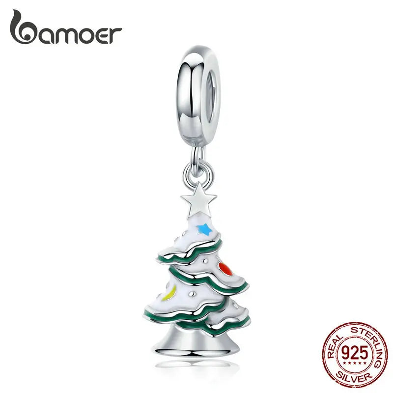 Silver 925 Jewelry Christmas Tree With Snow Pendant Charm